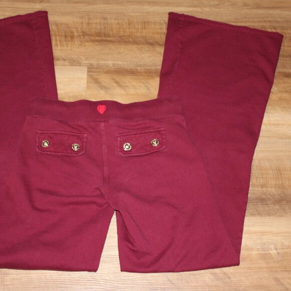 TWISTED HEART Size P-SM Burgundy Wine Rhinestone Heart Wide Leg Sweatpants - Picture 9 of 10